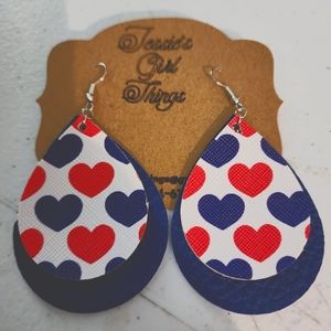 Red white and blue heart earrings